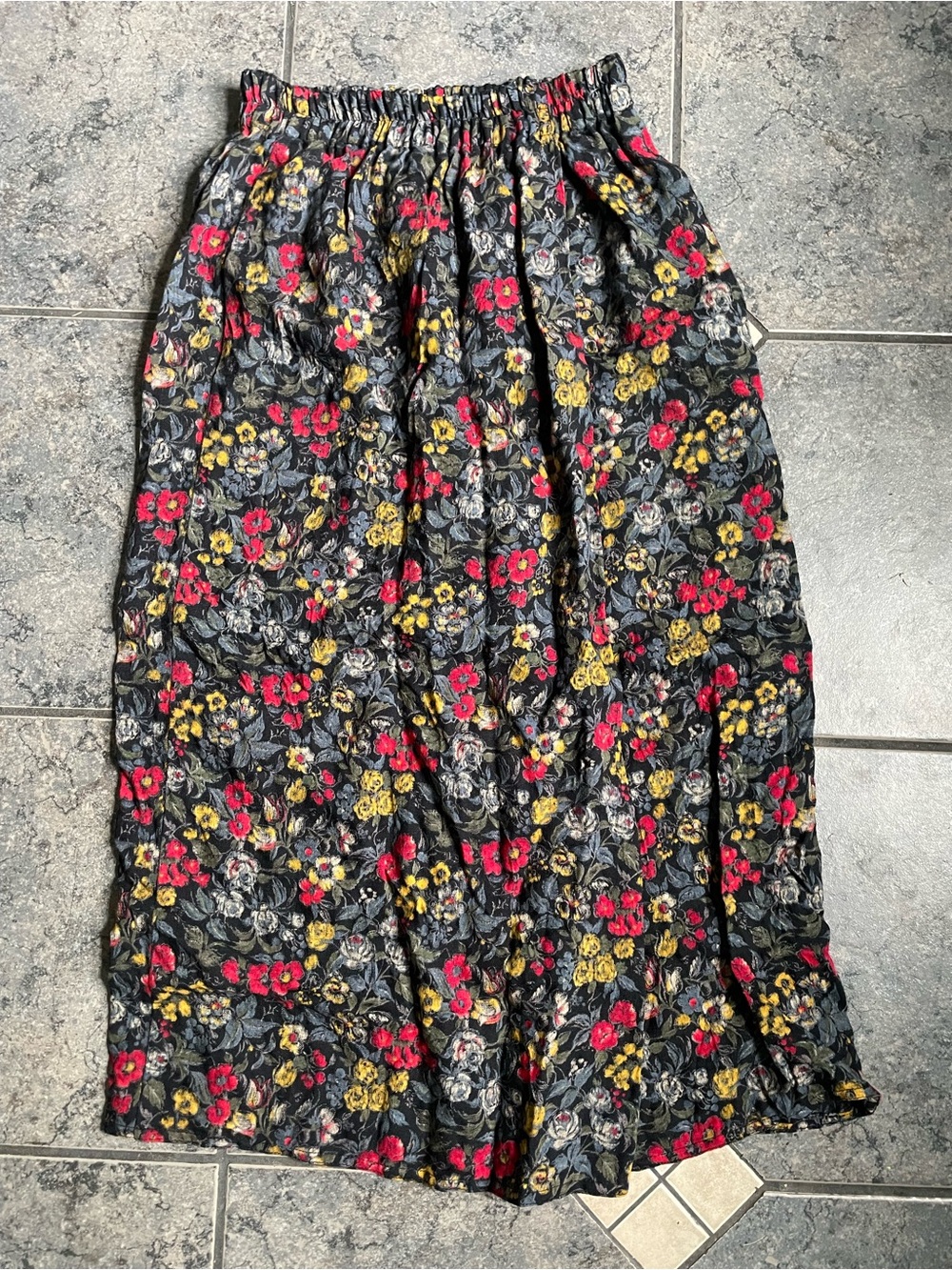Giorgio Armani Black Midi Skirt with Red & Yellow Floral Print